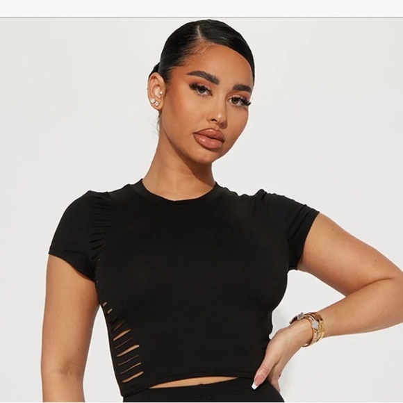 Fashion Nova Tops - Fashion Nova Black Fitted Crop Top with Cut Out Details